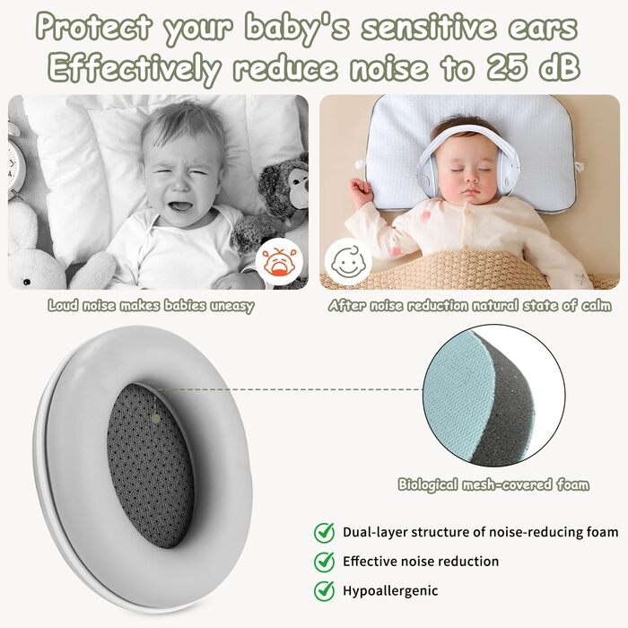 Навушники-захисники для малюків 2-в-1, захист від шуму, регульоване наголов'я, для дітей до 48 місяців