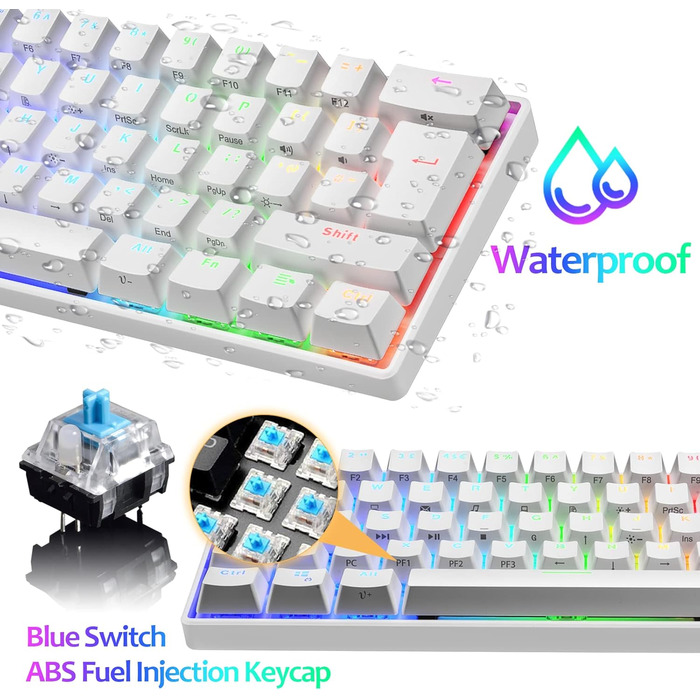 Ігровий комплект клавіатури та миші MK21: RGB механічна клавіатура 60% (62 клавіші), миша 6400 DPI, килимок для миші. Сумісність з PS4, Xbox, PC. Чорний/Blue Switch (White)