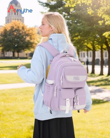 Рюкзак для підлітка, шкільний рюкзак для дівчинки з багатьма відділеннями, для учнів 3-5 класів, середньої та старшої школи, нейлоновий рюкзак для подорожей та відпочинку (фіолетовий)