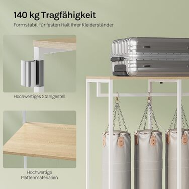 Вільна вішалка для одягу WOLTU з полицею, для спальні/коридору, стабільна, з дерева та металу, білий + світлий дуб