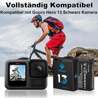 Акумулятор для GoPro Hero 13 Black, 2100mAh, 3-Pack з LED USB-C зарядним пристроєм, сумісний з GoPro Hero 13 Enduro