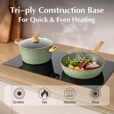 Набір посуду MAISON ARTS 12 предметів: каструлі та сковороди з антипригарним покриттям, гранітне покриття, для індукційних плит, плити, кухонний набір