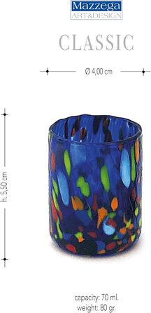 Набір келихів для текіли та лікеру Mazzega Art & Design SHOT 70 мл (6 шт) ручної роботи з муранського скла з муранськими муринами, мікс кольорів