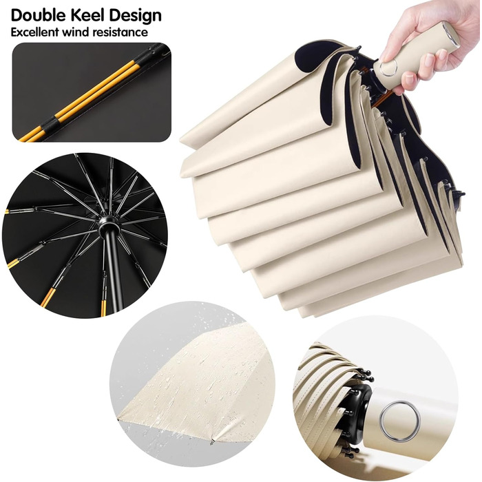 Стійкий до вітру автоматичний парасолька, захист від сонця, чорний Obsidianschwarz