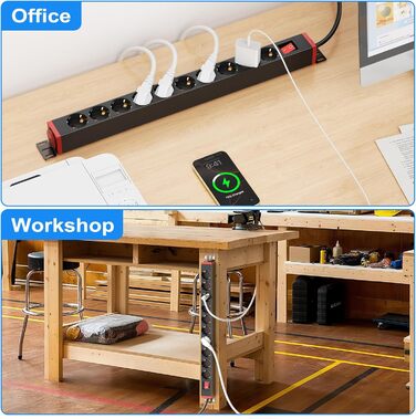 Мережевий фільтр 10 розеток з захистом від перенапруги, з вимикачем та поворотними кріпленнями, чорний, металевий корпус