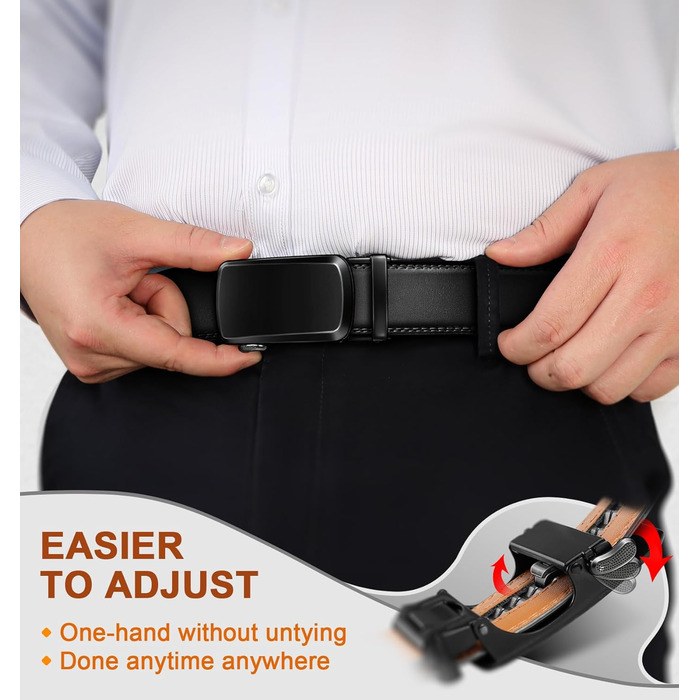 Чоловічий шкіряний ремінь KEMISANT з автоматичною пряжкою, 35 мм, без дірок, регульований розмір 115 см/32'-38'