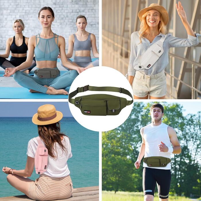 MAXTOP Поясна сумка через плече для чоловіків та жінок, спортивна, водонепроникна, для подорожей, фітнесу, йоги, бігу (Зелена)
