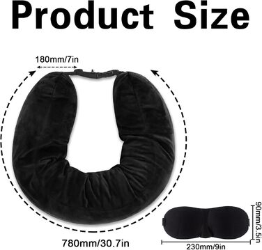 Надувне подушечка для шиї у формі U для подорожей з маскою для очей (чорна)