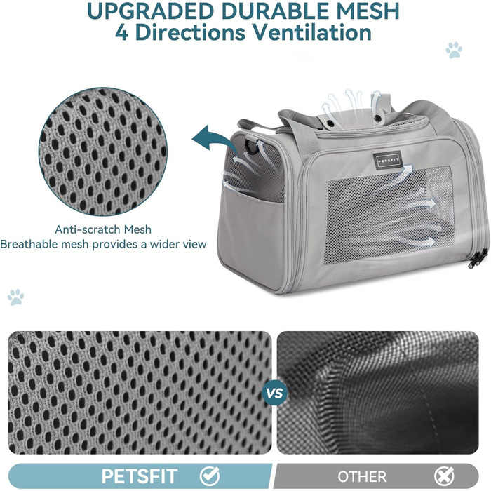 Транспортна переноска для котів та маленьких собак Petfit, сіра, L - легка переноска для подорожей літаком з ремінним кріпленням та розширюваним килимком
