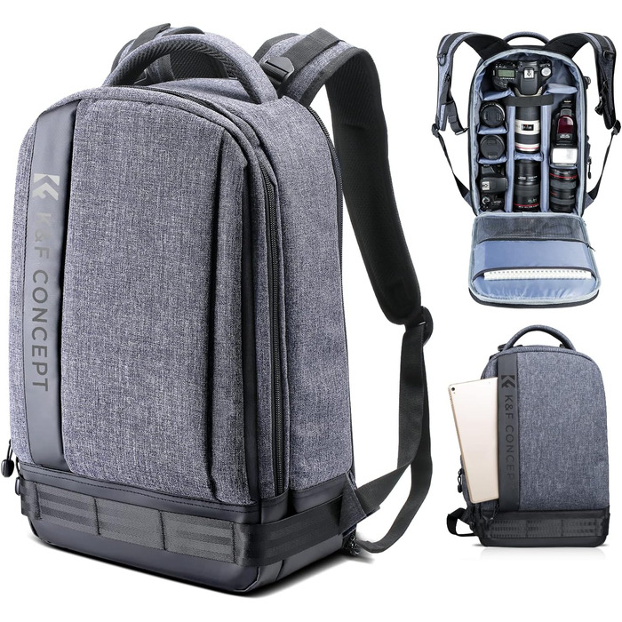 Рюкзак для камери K&F Concept 18L сірий, з відділенням для ноутбука 15.6