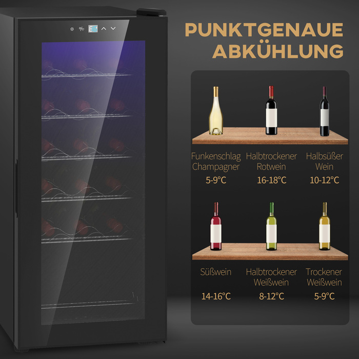 HOMCOM Wine Refrigerator, Compressor for 18 Bottles, 50 L Beverage Refrigerator with Glass Door, 5-18°, Bottle Refrigerator with Touch Switch | Aosom