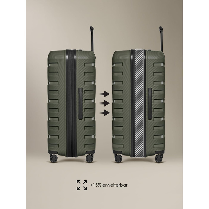 Чемодан тріумф SMARTBOX Olive L (76 см), розширюваний, 111-120 л, поліпропілен, 4 колеса, TSA-замок, 4.2 кг