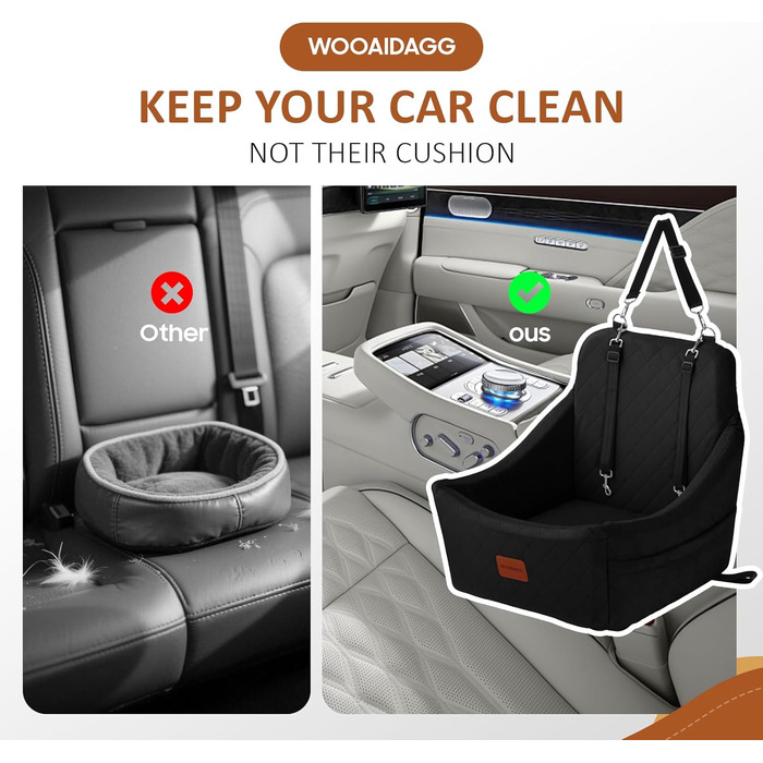 Автокрісло для собак середніх порід, переноска для тварин у машину з кріпленням ременем безпеки, знімне та пральне, регульовані ремені, 3 ремені (Чорний) Black Medium