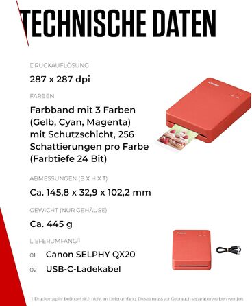 Canon SELPHY QX20: Портативний принтер для фото з Wi-Fi, термосублімація, USB-C, білий (без чорнил/паперу)