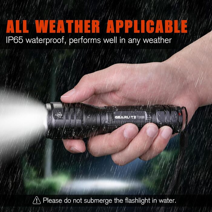 LED ліхтарик Gearlite: 2 шт., 4000 люмен, водонепроникний, з зумом, для кемпінгу, туризму, надзвичайних ситуацій