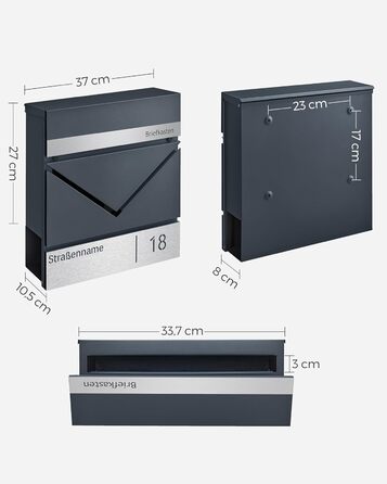 Поштовий ящик SONGMICS з лазерним гравіюванням, антрацит-срібний (GMB081G01) | Персоналізований, з відділенням для газет, V-подібним замком
