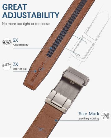 Чоловічий шкіряний ремінь Bostanten з автоматичною застібкою-ратом, 35 мм, регульований розмір, довжина 115 см, колір коричневий