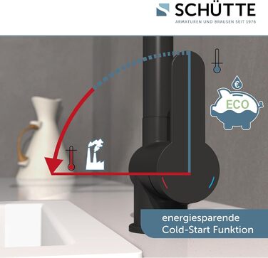 Кухонний змішувач SCHÜTTE LONDON з висувною лійкою, поворотний на 360°, з однорідним змішувачем, чорний, 29,8 см (для високого тиску)