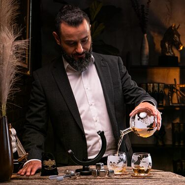 WHISISKEY Whiskey Carafe Set - Whiskey Gift Set - Gifts for Men - Men's Gifts Gift - Birthday Gift for Men - Globe Decanter 900ML, Gift Box, 2 Whiskey Glasses, 4 Whiskey Stones