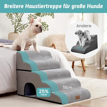Dog stairs for small dogs, pet stairs for loft beds made of high-density sponge, dog stairs/ramp with washable cover (gray, 83x50x57cm-hole, 5.0)