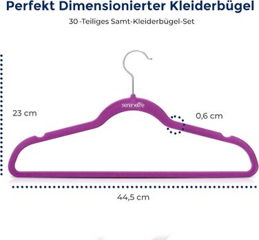 Velvet Kleiderbügel SereneLife, 30 шт. Оксамитові плечики для одягу, нековзні, ультратонкі, для шафи та гардеробу (Ліловий)