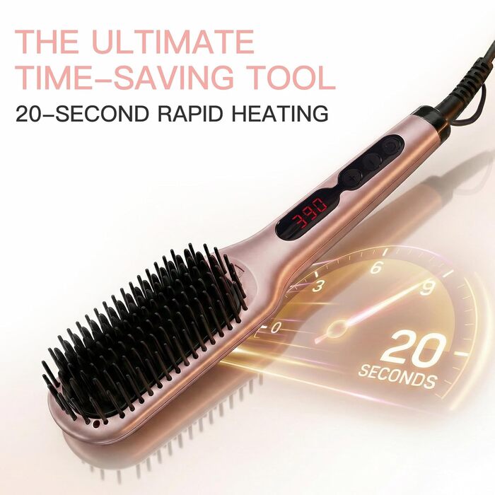 MEGAWISE Pro Керамічна Іонна Щітка для Випрямлення Волосся | Швидкий Нагрів за 20с, Автоматична Безпека, Захист від Опіків, Подвійне Напруження, Поворотний Шнур