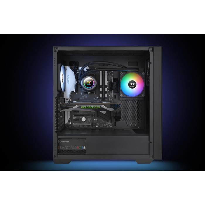 Система водяного охолодження Thermaltake TH280 V2 Sync AIO з дзеркалом Infinity, 2x 140mm вентилятори PWM, високий тиск 3.02 mmH₂O, підтримка синхронізації з материнською платою Intel/AMD (Чорний, 120mm, ARGB)