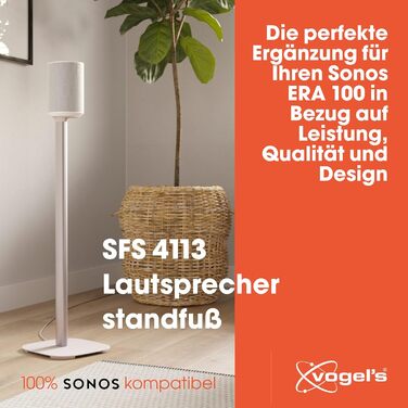 Підставка Vogel's SFS 4113 для Sonos ERA 100: надійна та стильна | Білий колір | З кабелепроводом, TÜV-сертифікована