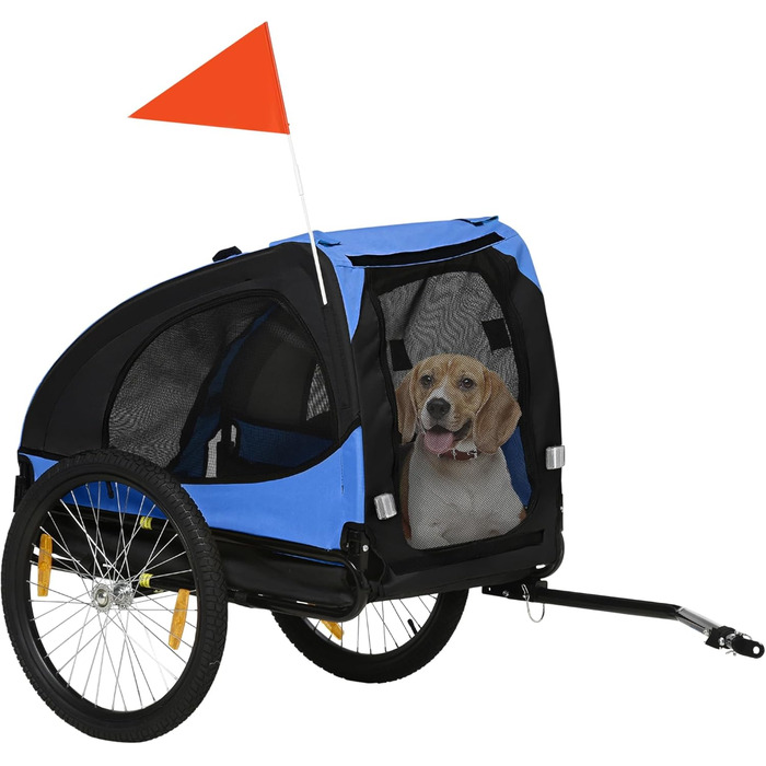 PawHut Причіп для собак, велосипедний причіп, швидкознімні кріплення, водостійкий, оксфордська тканина, сталь, 140 x 71 x 83 см (Блакитний)