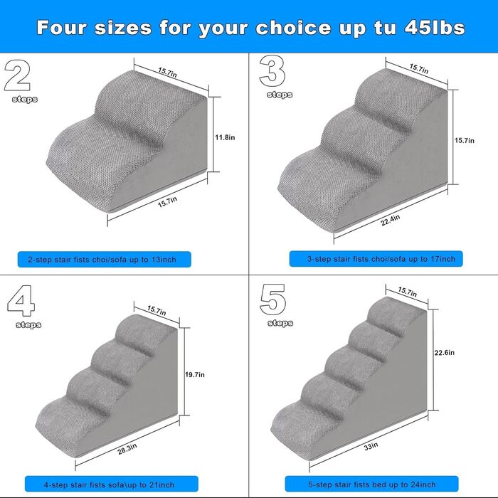 LIANTRAL Dog Stairs, 3 Steps Dog Stairs for Bed and Sofa made of High-Density Sponge, Cat Stairs Dog Ramp with Removable, Washable Cover and Pet Hair Remover Roller, 40 cm High (2 Steps Grey)