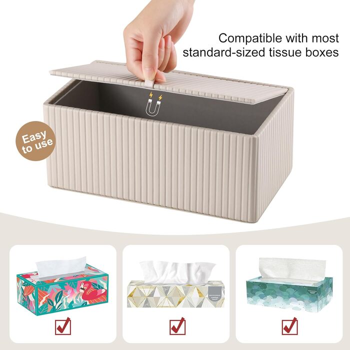 KINGFOM Скляниця для серветок прямокутна, з PU шкіри, бежева - для вітальні, ванної кімнати та офісу