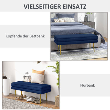 HOMCOM Bench, Upholstered Bench with Storage, Velvet-Look, Bed Bench with Steel Legs, Shoe Bench, Storage Bench for Living Room, Bedroom, Blue, 79.5 x 37.5 x 43 cm | Aosom