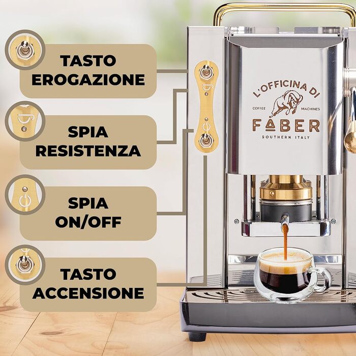 FABER COFFEE MACHINES | Pro Total Inox Deluxe Model | Coffee Machine for 44 mm E-Pads | Adjustable Brass Pad Press | Standard Brass Solenoid Valve | Stainless Steel