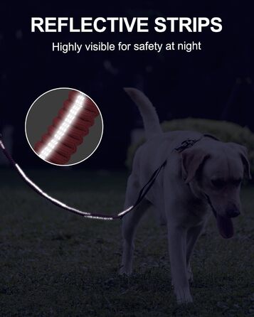 Тактична повідок для собак Joytale, еластична повідок з 2 м'якими ручками, страхувальний ремінь для авто, повідок без ривка для середніх, великих та екстра-великих собак (1.2м-1.8м, світиться рожева)