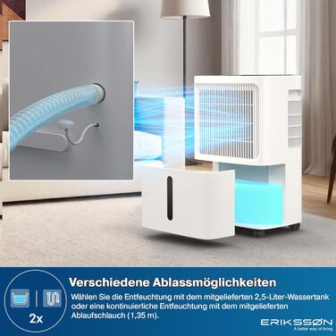 Зволожувач повітря Erikssøn з LED-дисплеєм, таймером та захистом для дітей | Видаляє 16л вологи на добу | Для приміщень до 140м³ (70м²) | Енергоефективний зволожувач повітря з датчиком вологості, білий