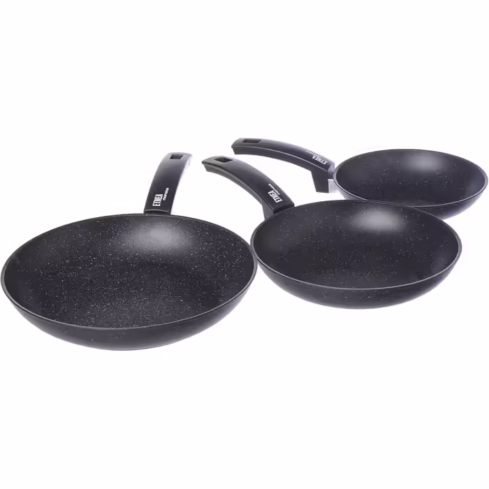 Moneta Etnea Frying Pan Set 24-28, Aluminum, Black - Stone Look, (Standard, 20-24-28 cm)