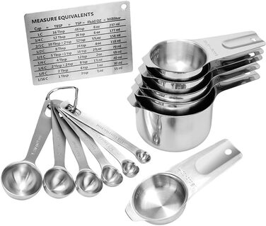 Measuring Cups and Spoons Set, Durable, 304 Premium Stainless Steel, Measuring Cups, Measuring Spoons, Kitchen Gadgets for Cooking, Baking (Large)