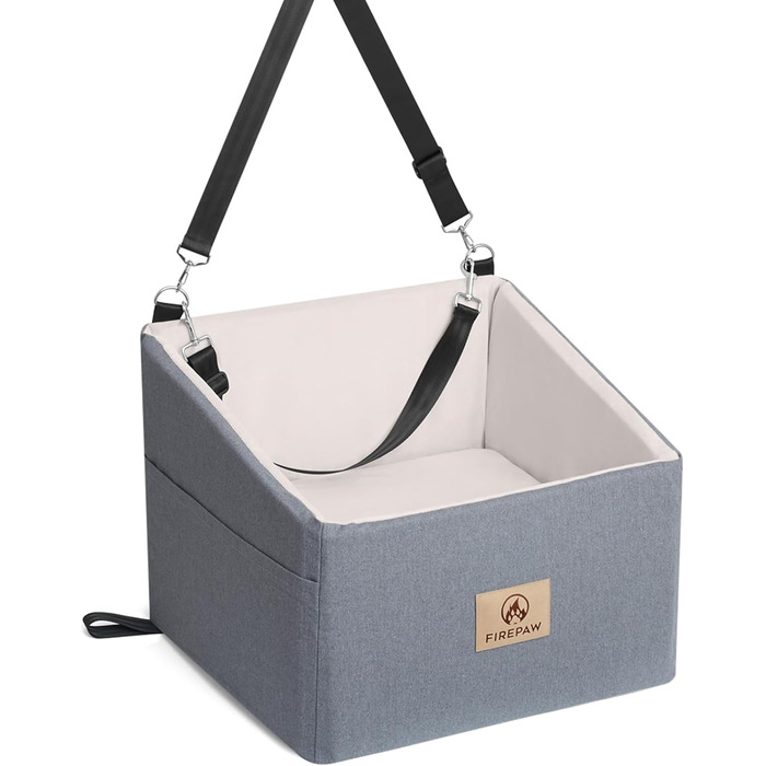 Автокрісло для собак, сіре, велике/маленьке, з підняттям та кишенями для зберігання. Підходить для собак до 25 кг або 2 цуценят. Знімне та пральне.