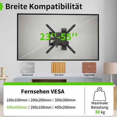 Кронштейн для телевізора настінний поворотний Full Motion 23-55 дюймів до 45 кг VESA 400x400
