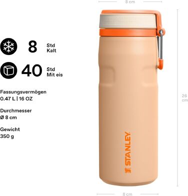 Термос-пляшка STANLEY 1913 IceFlow Bottle Twist Flip 0.47L, герметична пляшка для води з трубочкою, Orange Sherbet