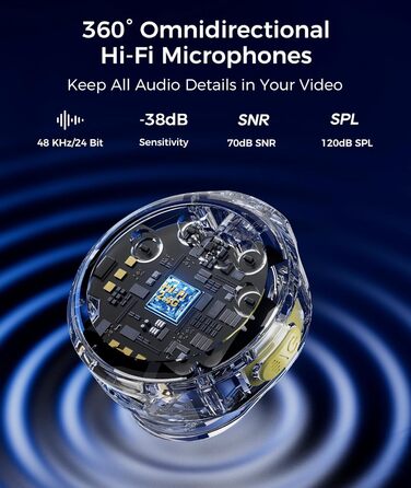 Мікрофон-петличка Aceele бездротовий для iPhone/Android/планшетів/ПК, Hi-Fi звук, шумозаглушення, 24 години роботи, радіус дії 50м, мініатюрний мікрофон для відео/стрімінгу/влогів/подкастів/інтерв'ю з кейсом для зарядки