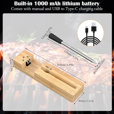 Бездротовий термометр для м'яса Smarte з Bluetooth, 100 м, IPX7, для приготування на грилі, в духовці, BBQ, ротисерії та коптильні