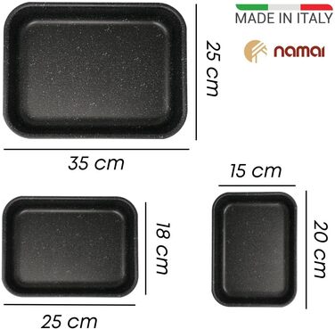 Набір форм для запікання NAMAI (3 шт.) - Алюмінієві форми для лазаньї - Можна мити в посудомийній машині - Зроблено в Італії