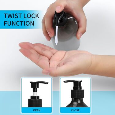 4 шт. Наповнювані порожні флакони для шампуню, 500 мл дозатори для мила, флакони з помпою з пластику, дозатори для лосьону, рідкого мила, шампуню, кондиціонера, гелю для душу, наклейки (прозорий чорний)