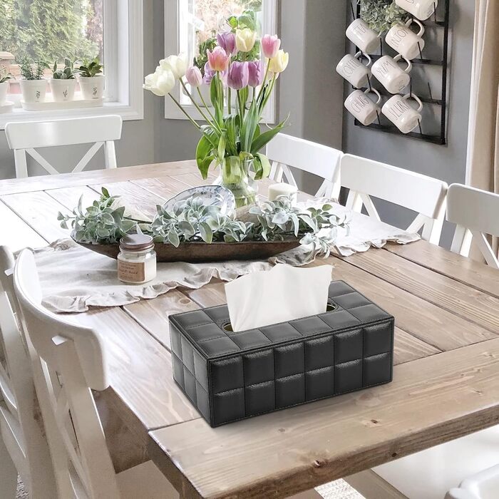 KINGFOM™ Rectangular Leather Cosmetic Tissue Box for Home/Office/Car (Black)
