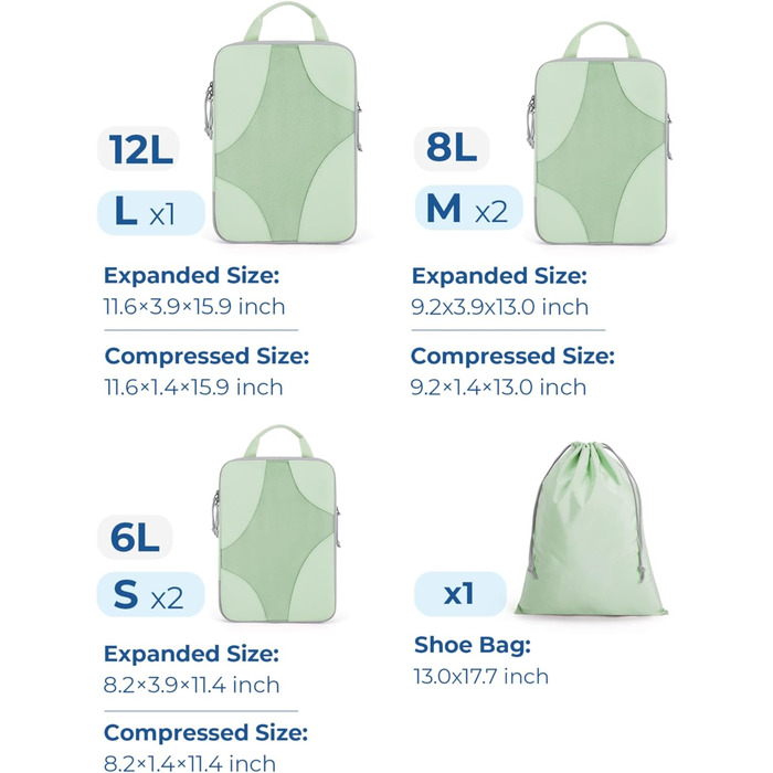 BAGSMART Набір органайзерів для одягу 6 шт. Packtaschen, компресійні кубики для подорожей, мішки для брудної білизни, рюкзак, валіза