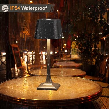 LED настільна лампа бездротова диммируемая торканням - 3 колірні температури, 5200mAh акумулятор, зарядка USB-C, водонепроникність IP54, алюміній, для дому та вулиці, нічник, настільна лампа для їдальні, робочий стіл (чорний)