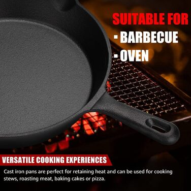 OVERMONT Grill Pan Cast Iron - Cast Iron Skillet 19.5cm - Steak Pan Frying Pan with Handle - for Gas Grill (9.6Inch-24.5cm)