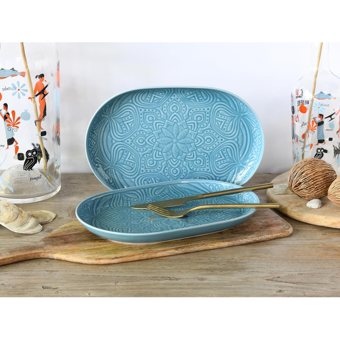 Набір посуду CreaTable Serie Orient Mandala 18 предметів, порцеляновий, аквамарин, для мікрохвильовки та посудомийної машини, вироблено в Європі
