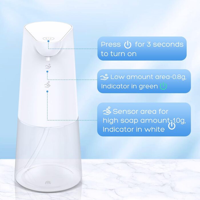 Automatic Foam Soap Dispenser: LAOPAO Soap Dispenser Set IPX5 Waterproof, USB-C Rechargeable with Sensor Infrared Motion Sensor for Kitchen & Bathroom White